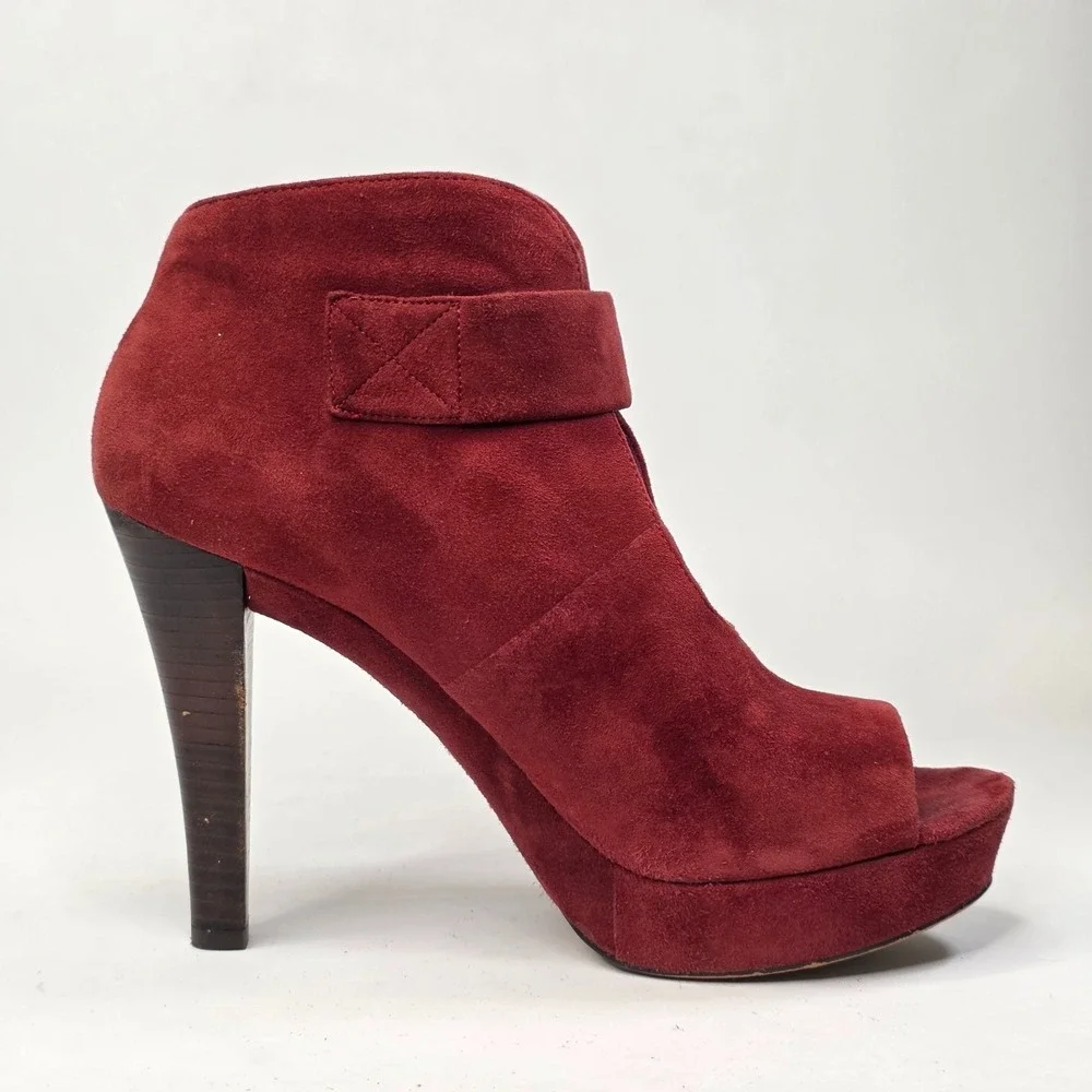 Michael Kors Devenport Bootie Womens Size 9.5 Burgundy Suede Shoes Heels Sandals